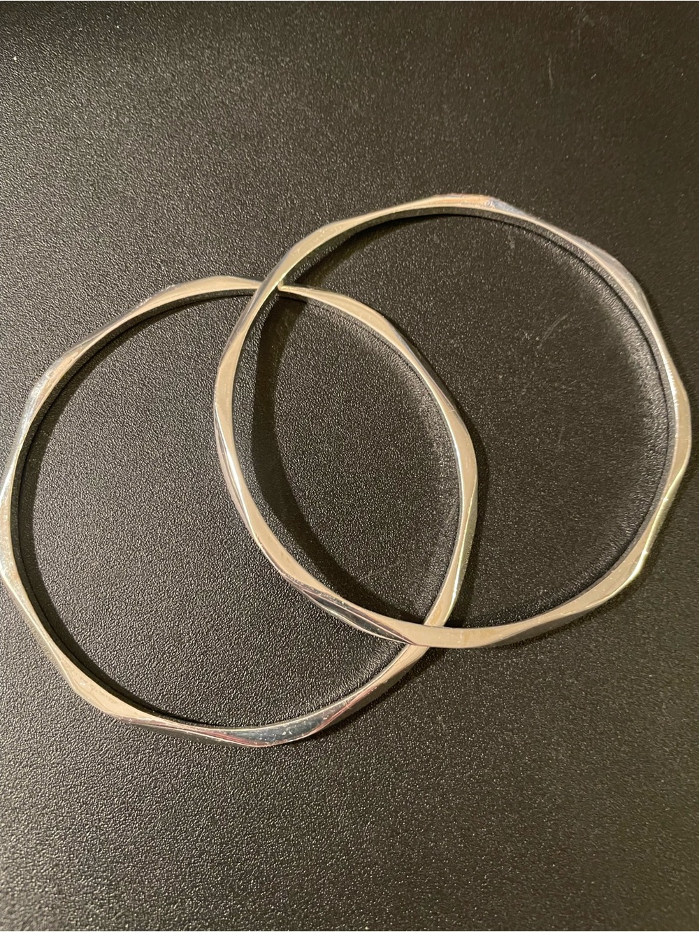 Wavy Polished Silver-Tone Stackable Bangles - Set of 2